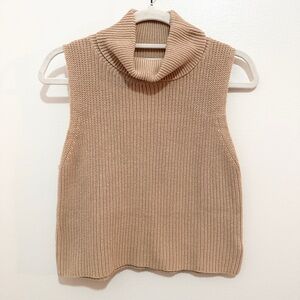 Le Lis Beige Cotton Sweater Vest M Sleeveless Turtleneck Knit Top